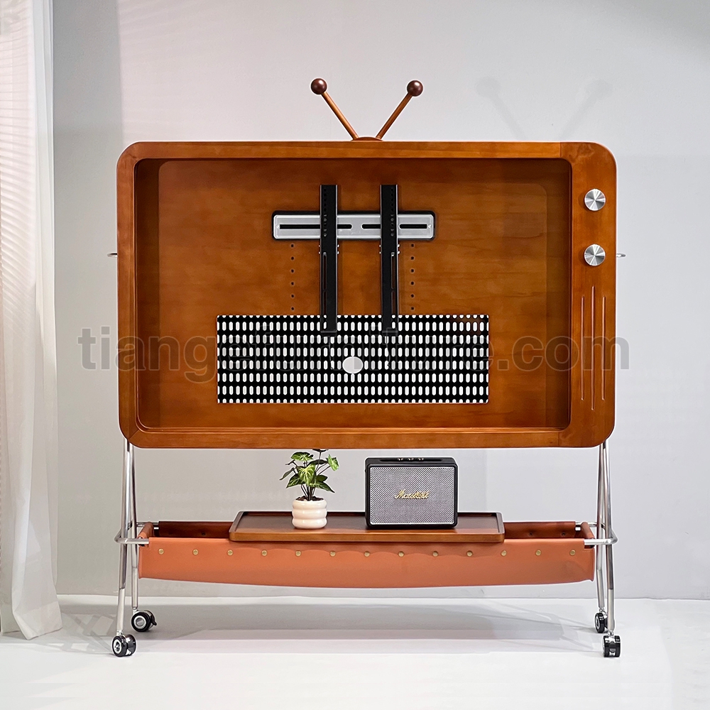 Solid Wood Floor Standing High Legged Movable TV Cabinet/TV Rack T93